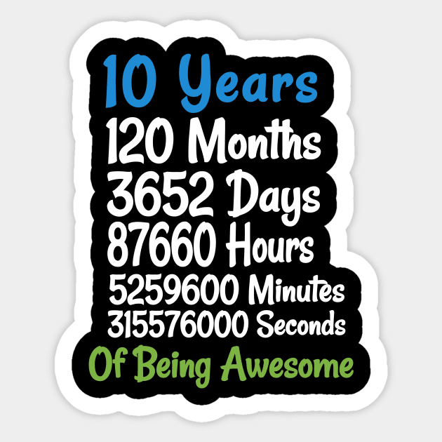 10th Birthday 10 Years Old  Vintage Retro 120 Months Sticker by adiline